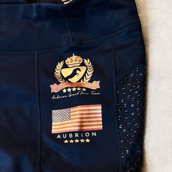 RARE Aubrion Sz 8 Team Riding Tights Navy Blue Leggings Equestrian Style - Picture 7 of 16
